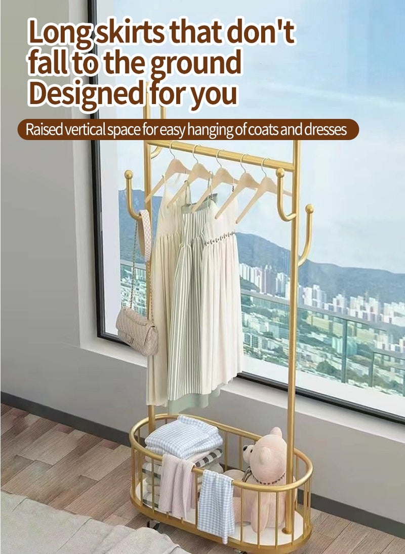 BEIRUI Rolling Metal Clothes Rack, Metal Clothes Rack with Wheels and Storage Basket, Branch Shape Hooks, Suitable for Hanging Clothes, Hats and Handbags in Living Room, Bedroom 60cm - Image 4